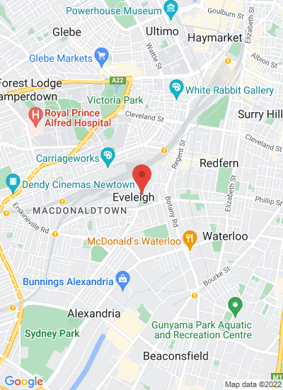 Map showing Eveleigh, Australia