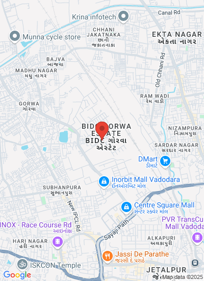 Map showing Vadodara, India