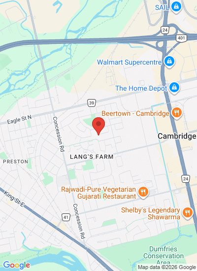 Map showing Cambridge, Canada