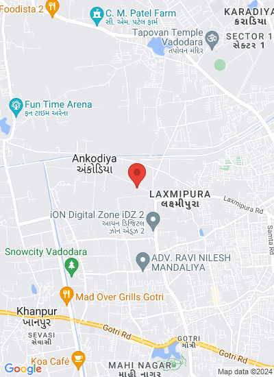 Map showing Vadodara, India