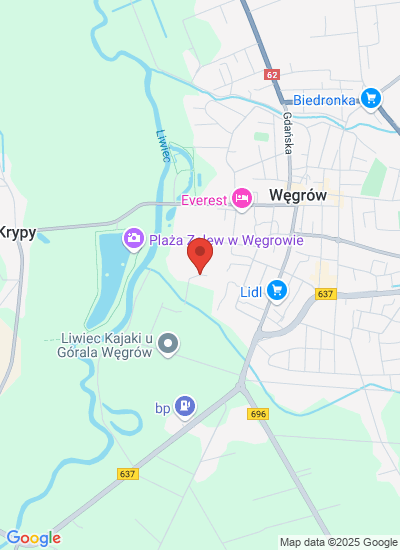 Map showing Węgrów, Poland