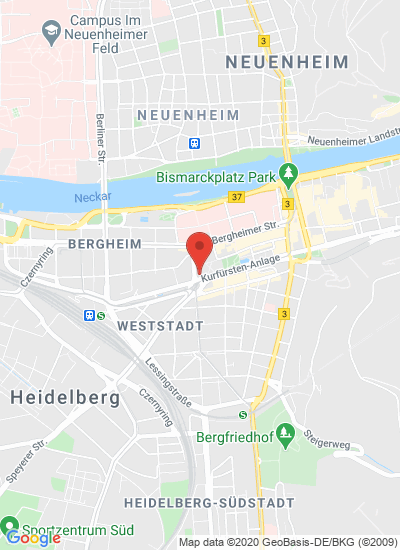 Map showing Heidelberg, Germany