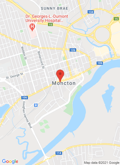 Map showing Moncton, Canada