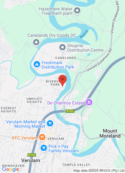 Map showing Verulam, South Africa
