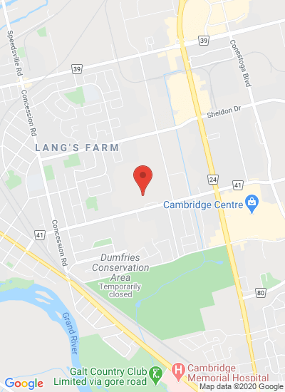 Map showing Cambridge, Canada