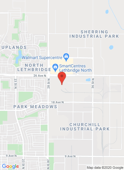 Map showing Lethbridge, Canada