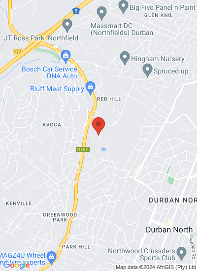 Map showing Redhill Durban, South Africa