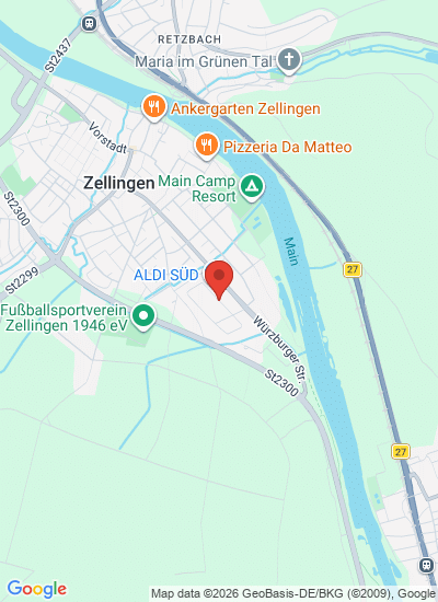 Map showing Zellingen, Germany