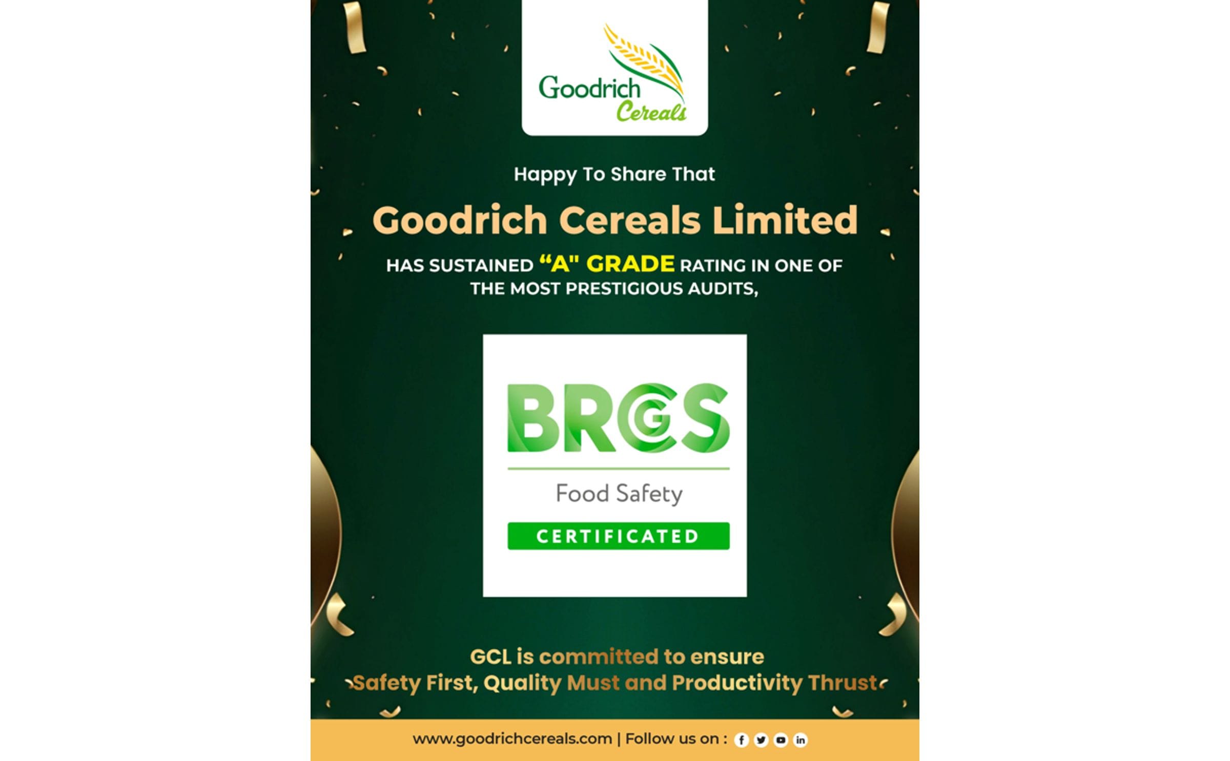 Goodrich cereals sustained a grade in brcgs