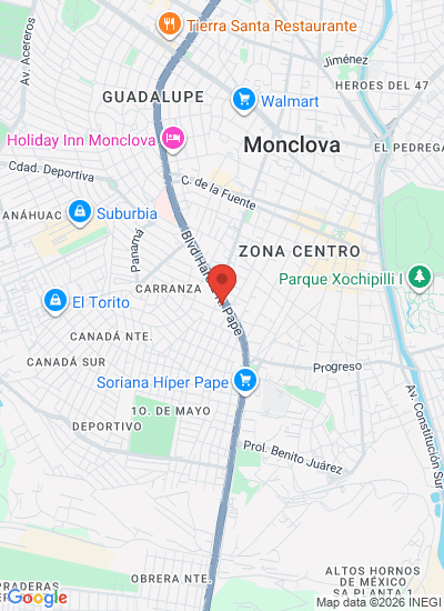 Map showing Monclova, Mexico