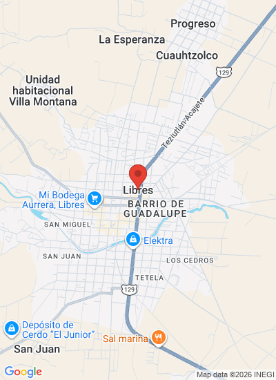 Map showing Libres, Mexico
