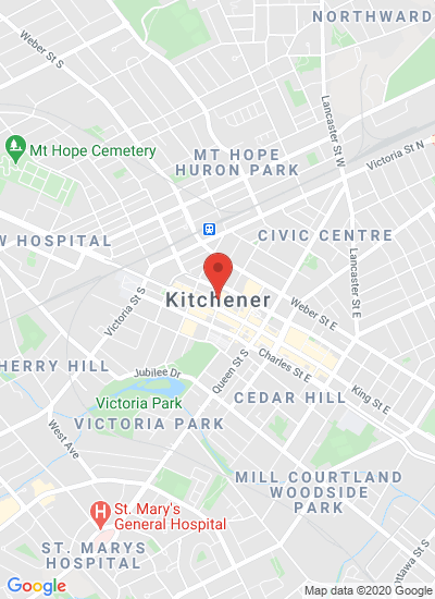 Map showing Kitchener, Canada