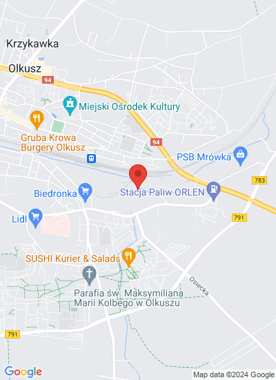 Map showing OLKUSZ, Poland