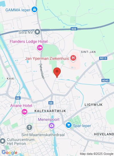 Map showing Ypres, Belgium