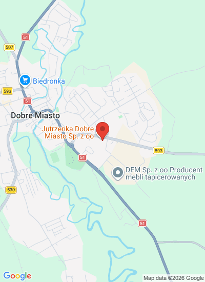 Map showing Dobre Miasto, Poland