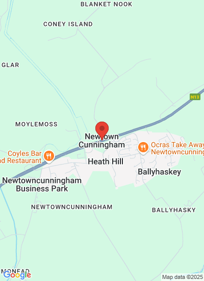 Map showing Newtowncunningham, Ireland