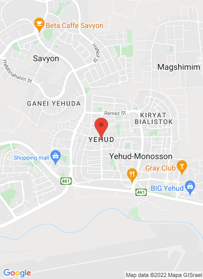 Map showing Yehud, Israel