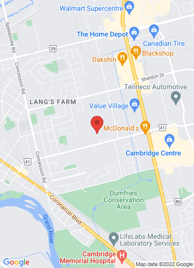 Map showing Cambridge, Canada