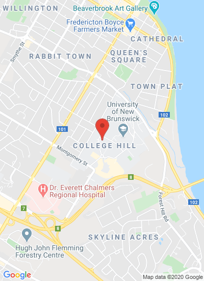 Map showing Fredericton, Canada