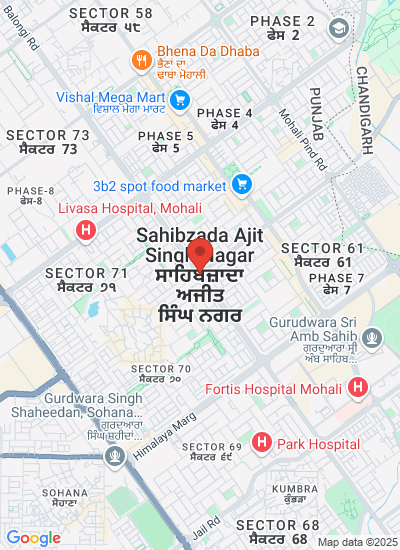 Map showing Mohali, India