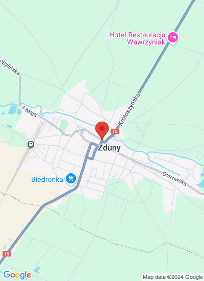 Map showing Zduny, Poland