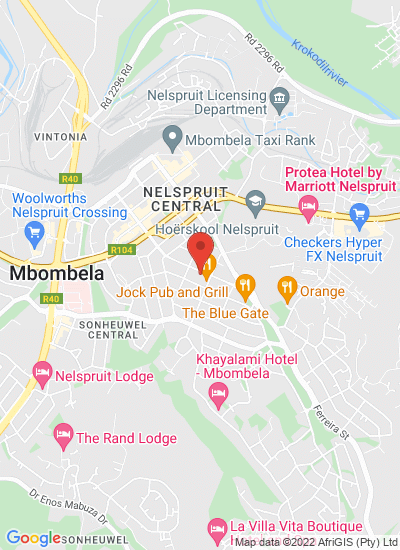 Map showing Mbombela,, South Africa