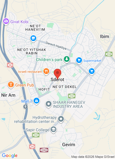 Map showing Sderot, Israel