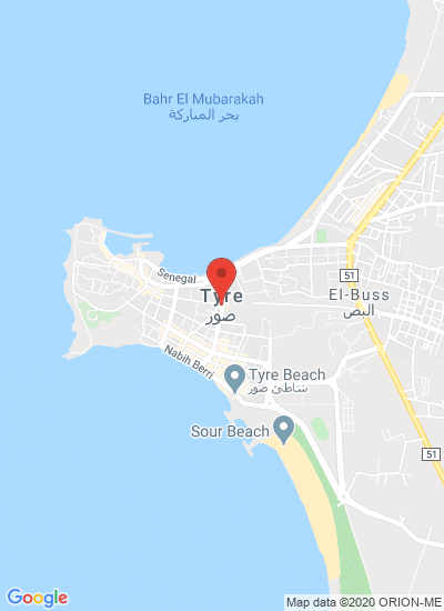 Map showing Tyre, Lebanon