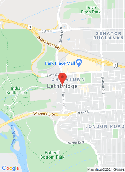 Map showing Lethbridge, Canada