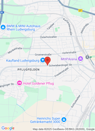 Map showing Ludwigsburg, Germany